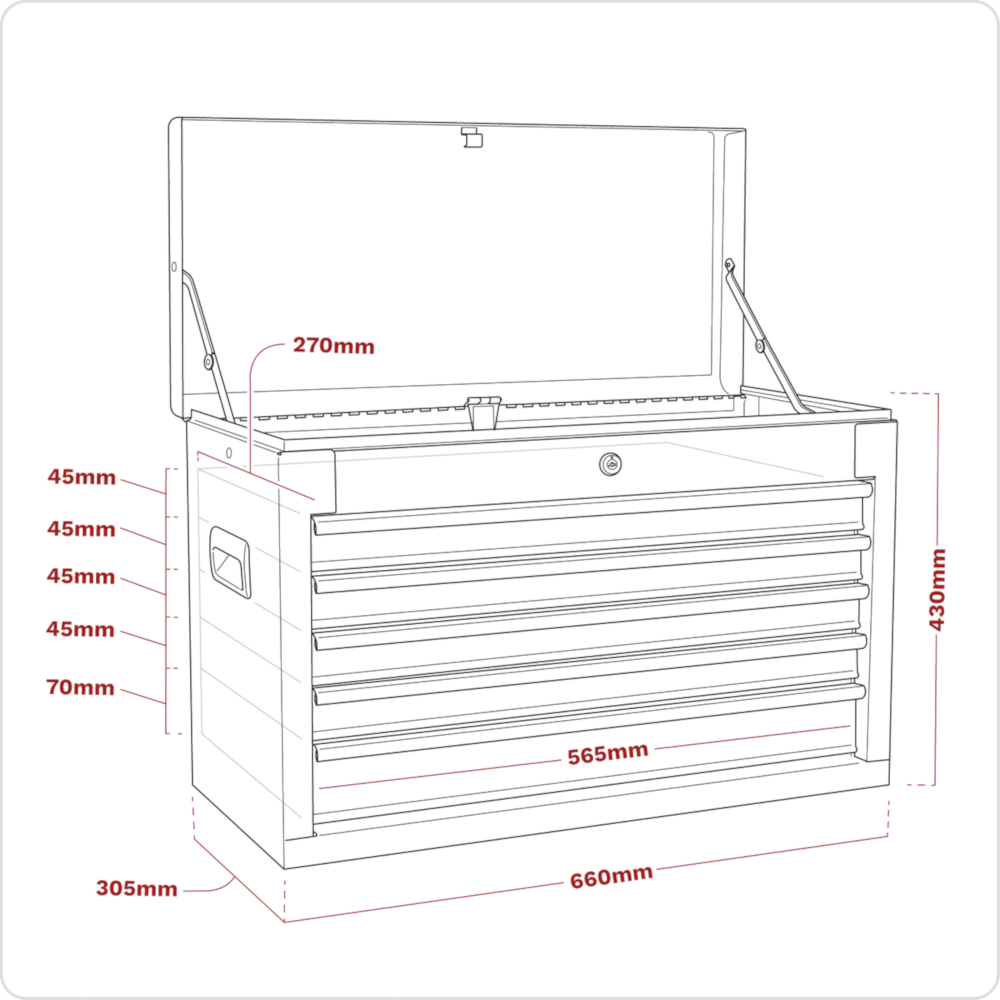 Sealey AP225 American Pro 5 Drawer Top Tool Chest Storage Box with Ball-Bearing Slides
