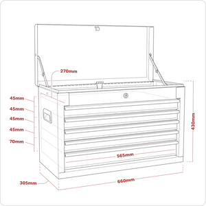 Sealey AP225 American Pro 5 Drawer Top Tool Chest Storage Box with Ball-Bearing Slides