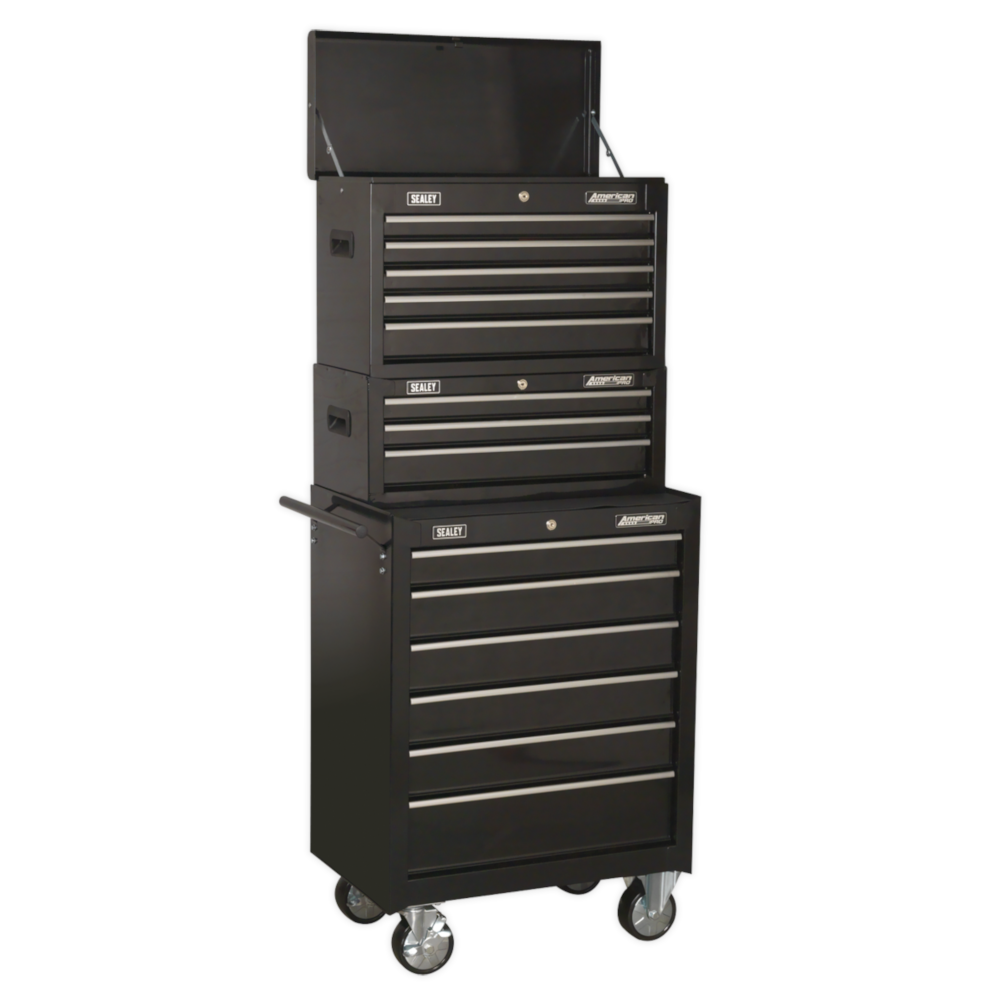 Sealey 14 Drawer Topchest, Mid-Box & Rollcab Combination - Black - C