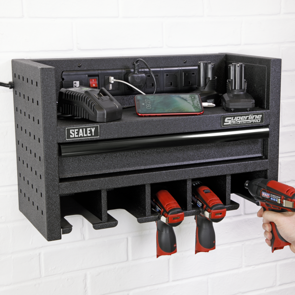 Sealey AP22SRBE Superline Pro Heavy-Duty Power Tool Storage Garage Workshop Racking with Drawer & Power Socket Strip