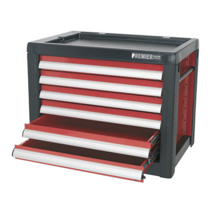 Sealey AP2403 Premier 6 Drawer Top Tool Chest Storage Box with Ball Bearing Slides Red Black