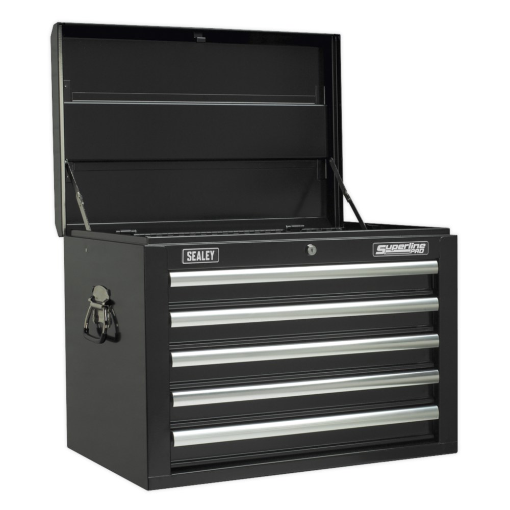 Sealey AP26059TB Superline Pro 5 Drawer Top Tool Chest Storage Box with Ball Bearing Slides Black