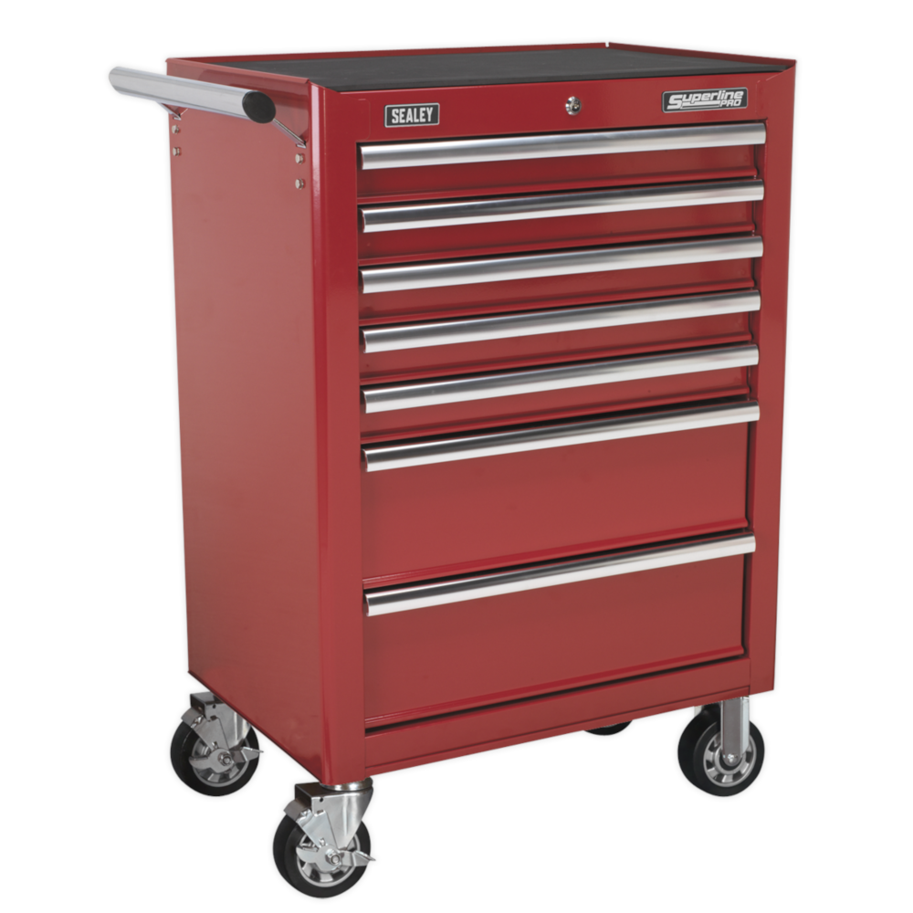 Sealey AP26479T Superline Pro 7 Drawer Roller Tool Cabinet Storage Box with Ball Bearing Runner Slides Red