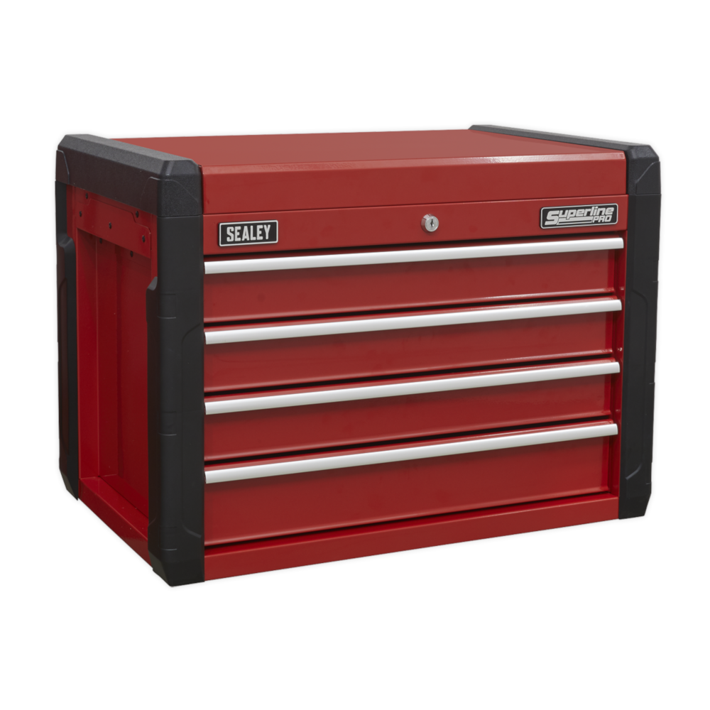 Sealey AP3401 Superline Pro 4 Drawer Top Tool Chest Storage Box with Ball Bearing Slides Red