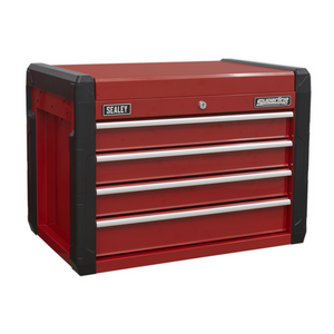 Sealey AP3401 Superline Pro 4 Drawer Top Tool Chest Storage Box with Ball Bearing Slides Red