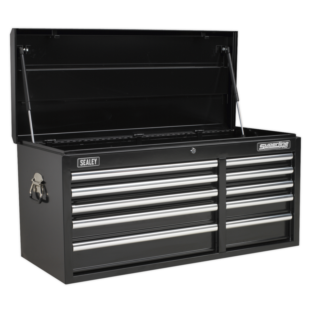 Sealey AP41110B Superline Pro 10 Drawer Top Tool Chest Storage Box with Ball Bearing Slides Black