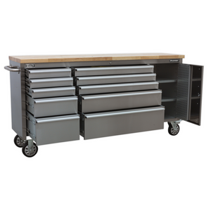 Sealey AP7210SS Premier 10 Drawer Mobile Tool Cabinet Storage Box &amp; Cupboard with Ball Bearing Slides Stainless Steel