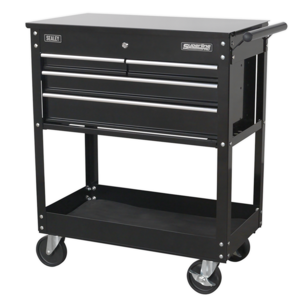 Sealey AP850MB Superline Pro Heavy Duty 4 Drawer Mobile Tool and Part Storage Trolley with Lockable Top Black