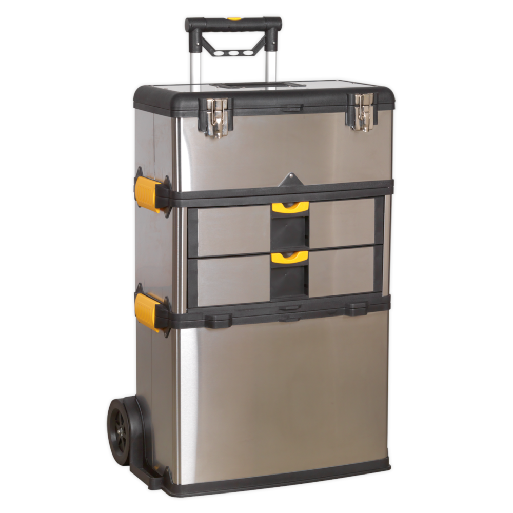 Sealey AP855 3 Compartment Mobile Stainless Steel Composite Wheeled Tool Storage Box