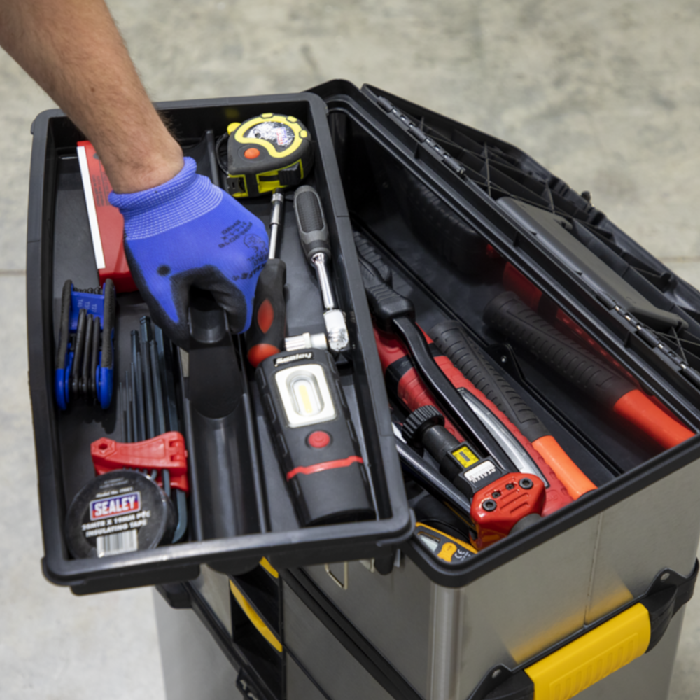 Sealey AP855 3 Compartment Mobile Stainless Steel Composite Wheeled Tool Storage Box
