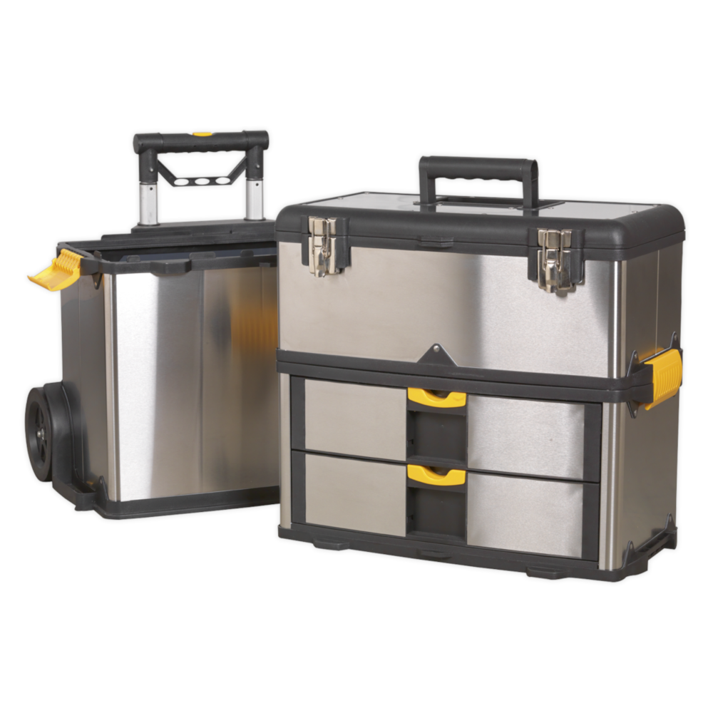 Sealey AP855 3 Compartment Mobile Stainless Steel Composite Wheeled Tool Storage Box