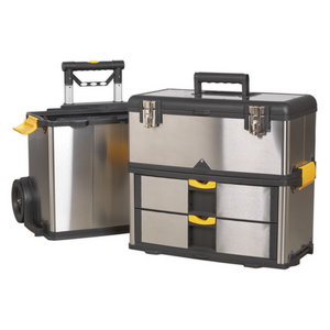 Sealey AP855 3 Compartment Mobile Stainless Steel Composite Wheeled Tool Storage Box