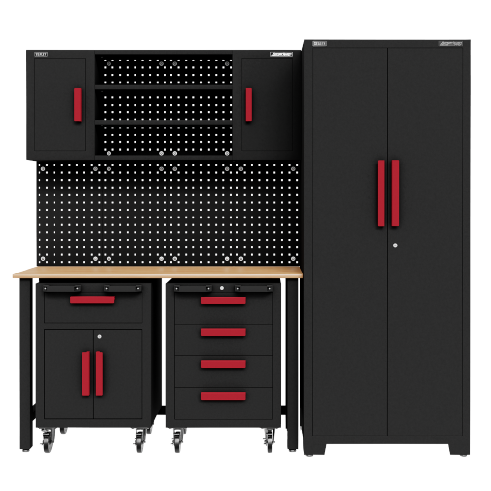Sealey APMS12OP American Pro Complete Modular Heavy-Duty Tool Storage Box Garage Workshop System with 2 Mobile Trolleys