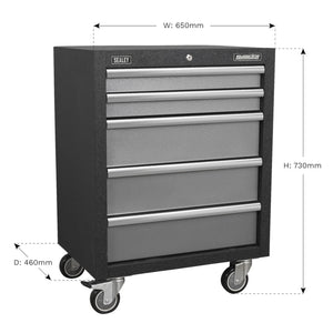 Sealey APMS58 Superline Pro Modular Heavy-Duty 5 Drawer Floor Mounted Tool Storage Box Garage Workshop Cabinet Unit 650mm