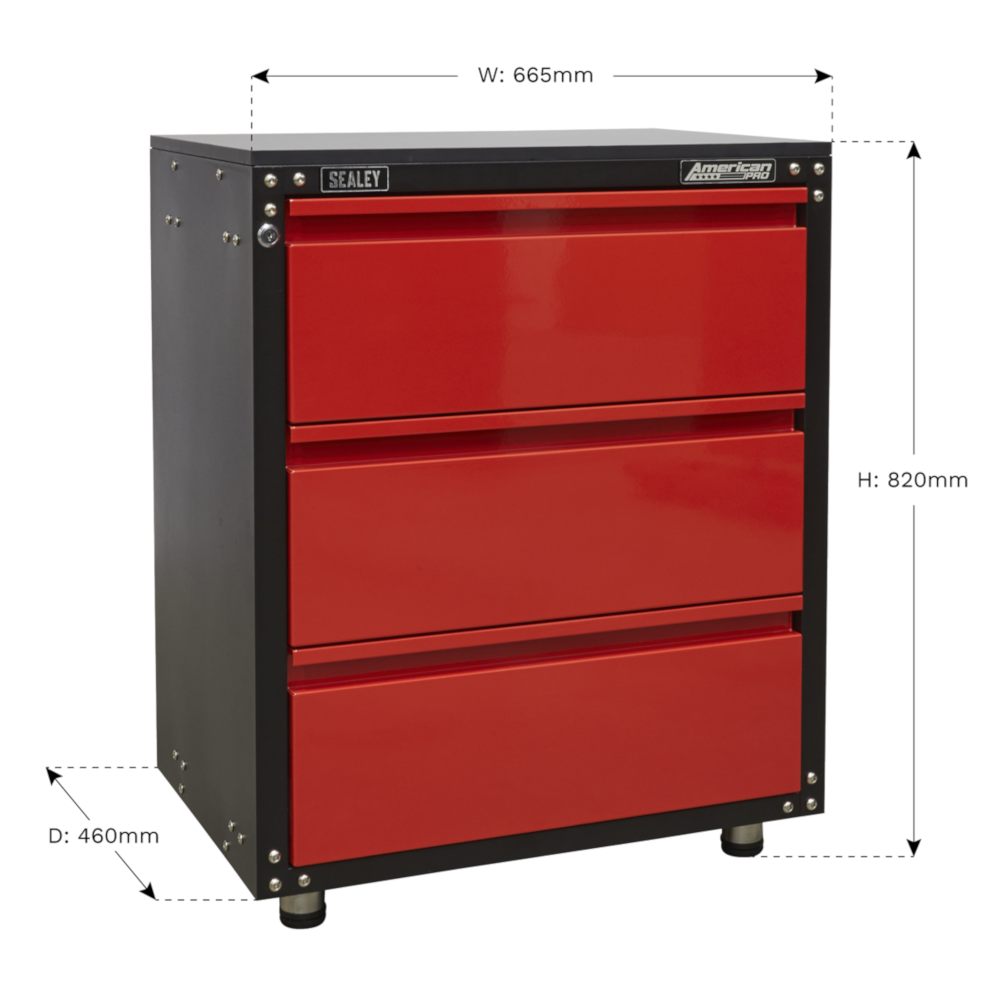 Sealey APMS82 American Pro Modular Heavy-Duty Floor Mounted&nbsp;Tool Storage Box Garage Workshop Cabinet with Worktop 665mm