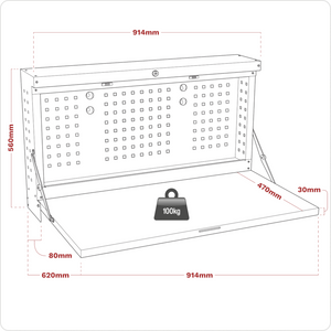 Sealey APWMW01 Wall Mounted Steel Folding Garage Workshop Workbench 900mm