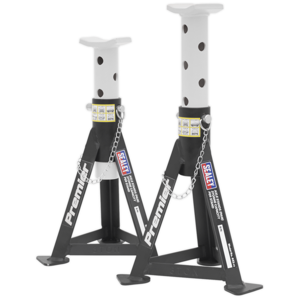 Sealey AS3 Axle Stands 3 Tonne Workshop Garage Vehicle Lift Stand Pair White