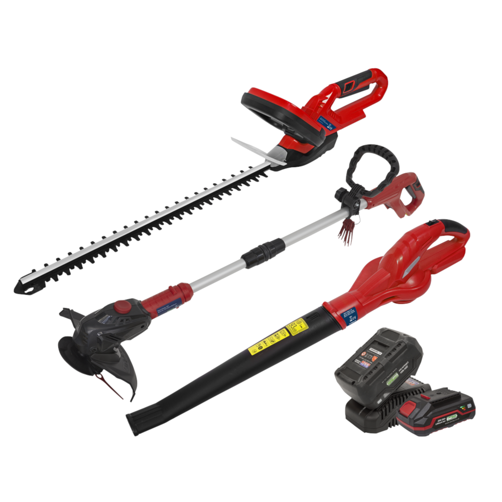 Sealey CP20VCOMBO6 SV20 Series Cordless Trimmer, Leaf Blower and Hedge Trimmer Garden Power Tool Combo Kit 20V