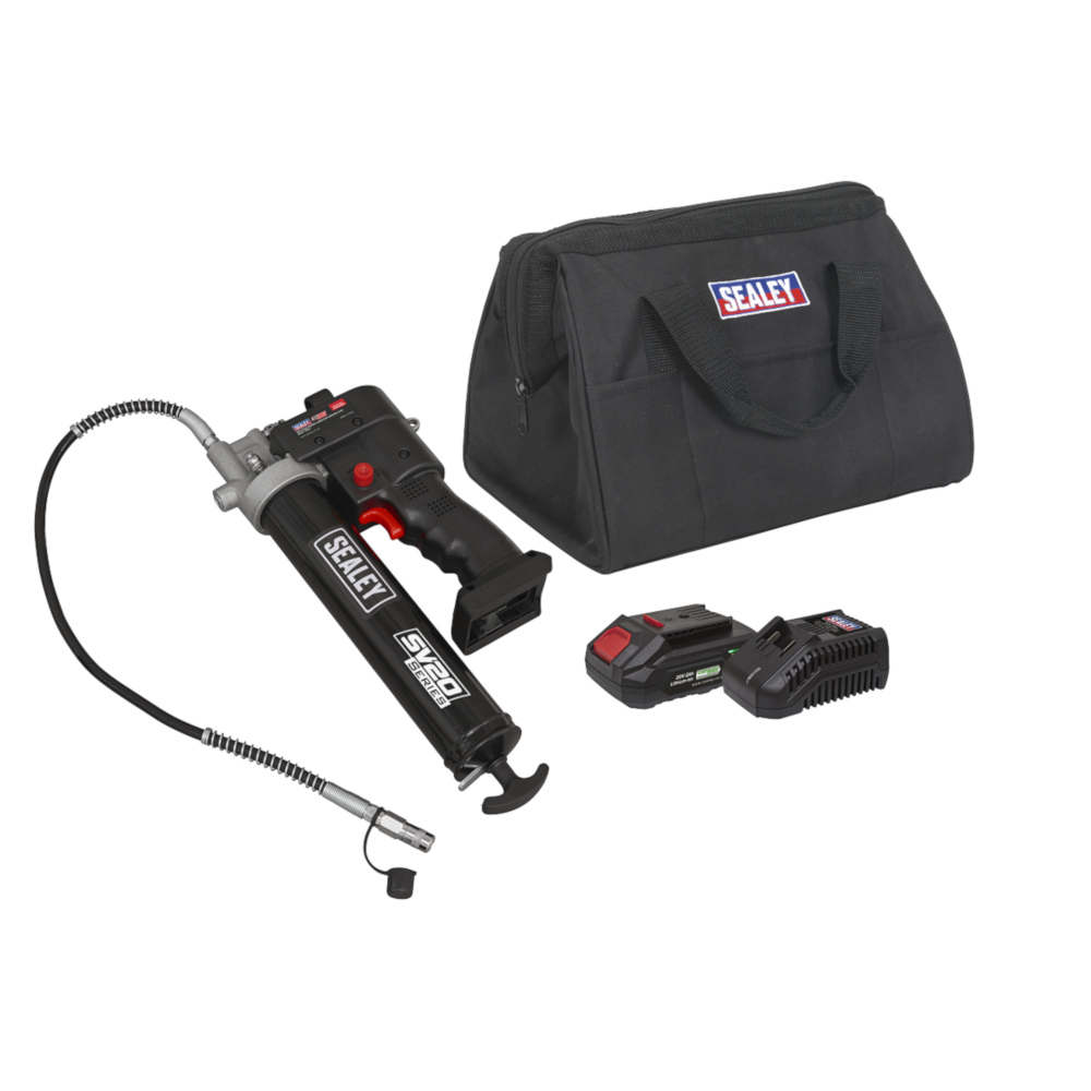 Sealey CP20VGRGKIT1 SV20 Series Cordless Grease Lubrication Gun 20V with 2.0Ah Battery, Charger & Carry Bag