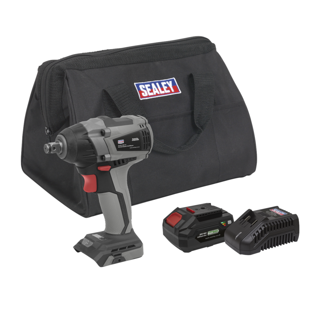 Sealey CP20VIWXKIT1 SV20 Series Cordless Brushless Impact Wrench Kit 20V, 1/2" Sq. Drive, 350Nm