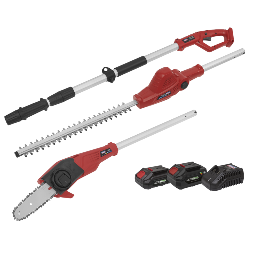Sealey CP20VTPCOMBO SV20 Series Cordless Telescopic Hedge Trimmer and Chainsaw Kit 20V