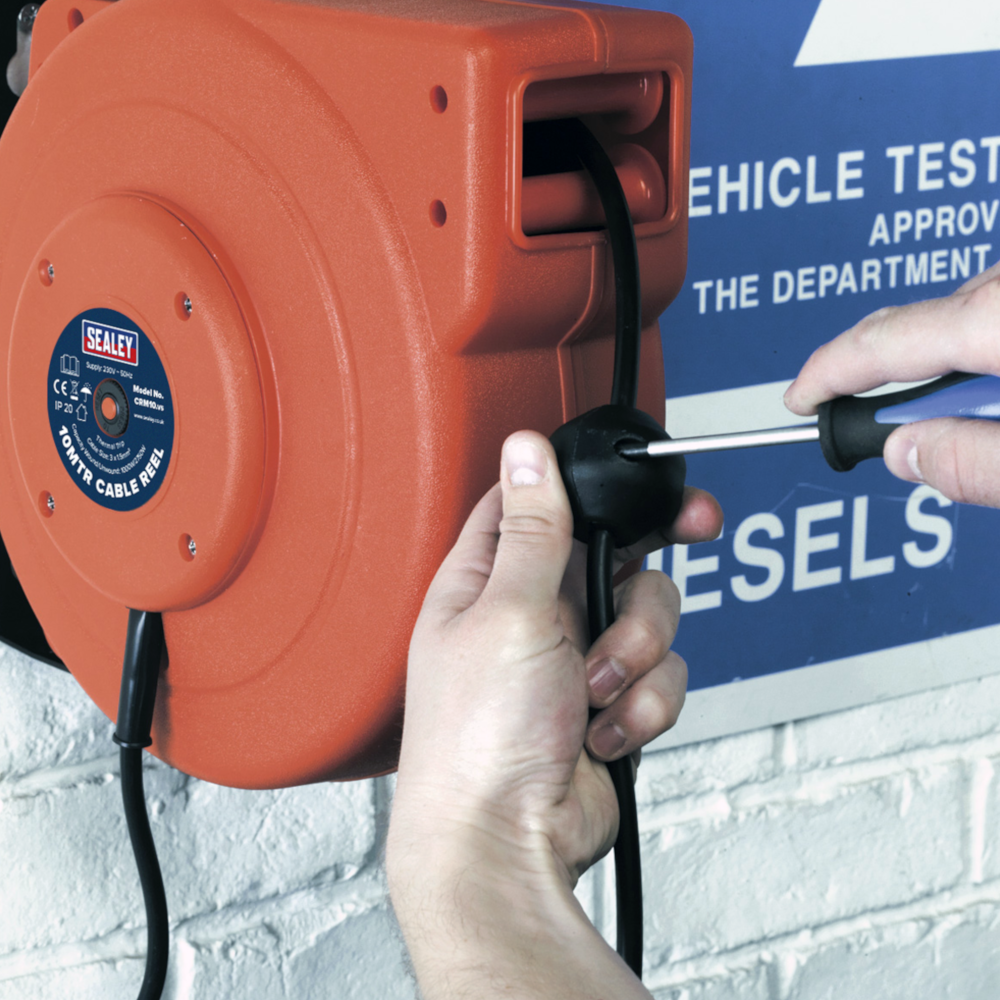 Sealey CRM10 Retractable 2 Socket Electric Cable Reel 10 Metre