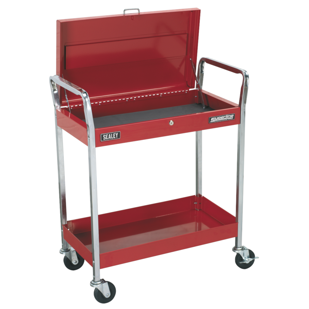 Sealey CX104 Superline Pro Heavy Duty 2 Level Workshop Garage Tool Parts Trolley Cart with Lockable Top 160kg Red