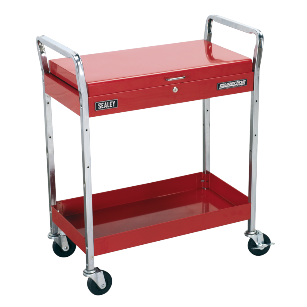 Sealey CX104 Superline Pro Heavy Duty 2 Level Workshop Garage Tool Parts Trolley Cart with Lockable Top 160kg Red