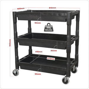 Sealey CX205 Heavy Duty 3 Level Composite Workshop Garage Tool Parts Trolley Cart 180kg Grey