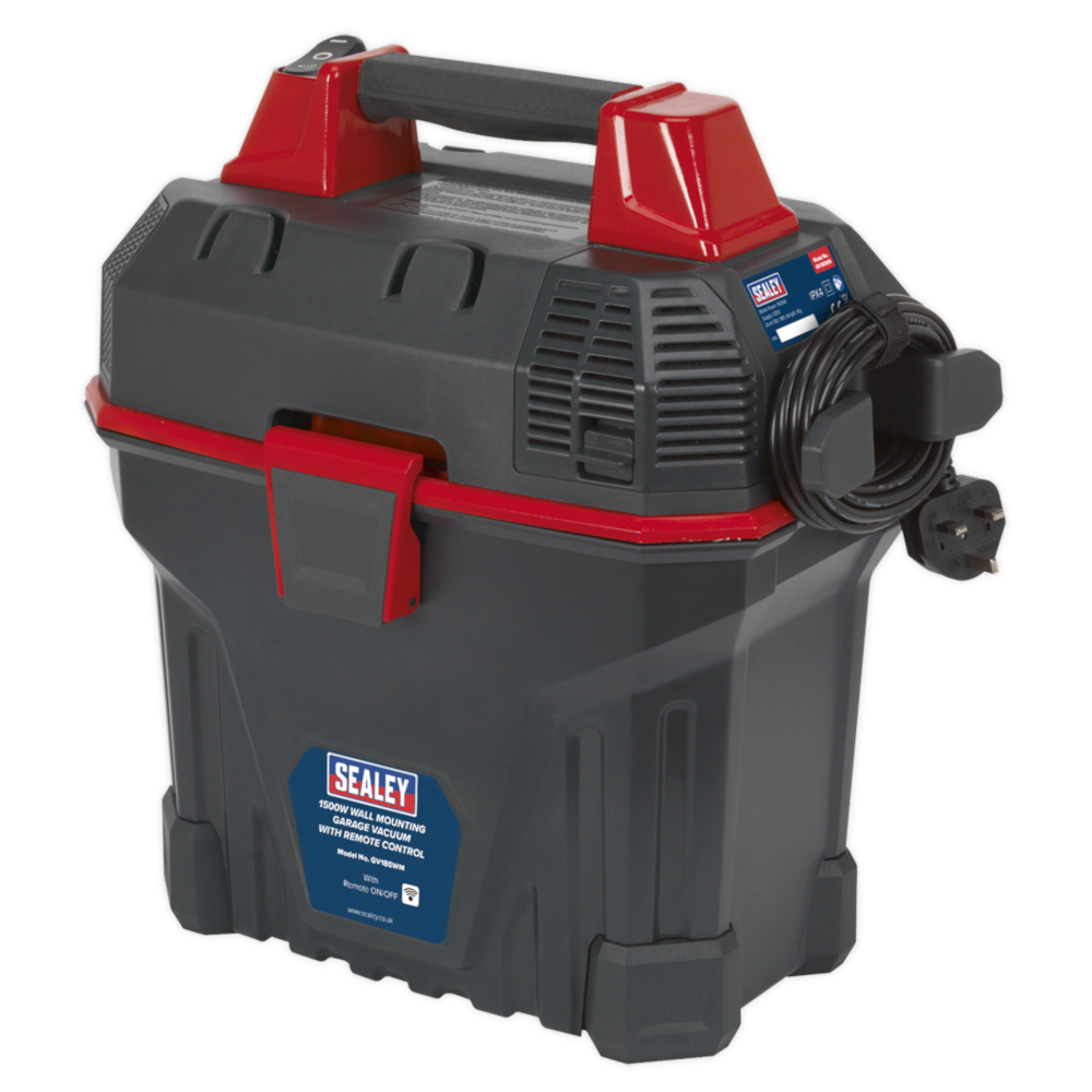 Sealey GV180WM Wet & Dry Garage Vacuum Cleaner with Remote Control Wall Mounted 18 Litre 1500W 230V