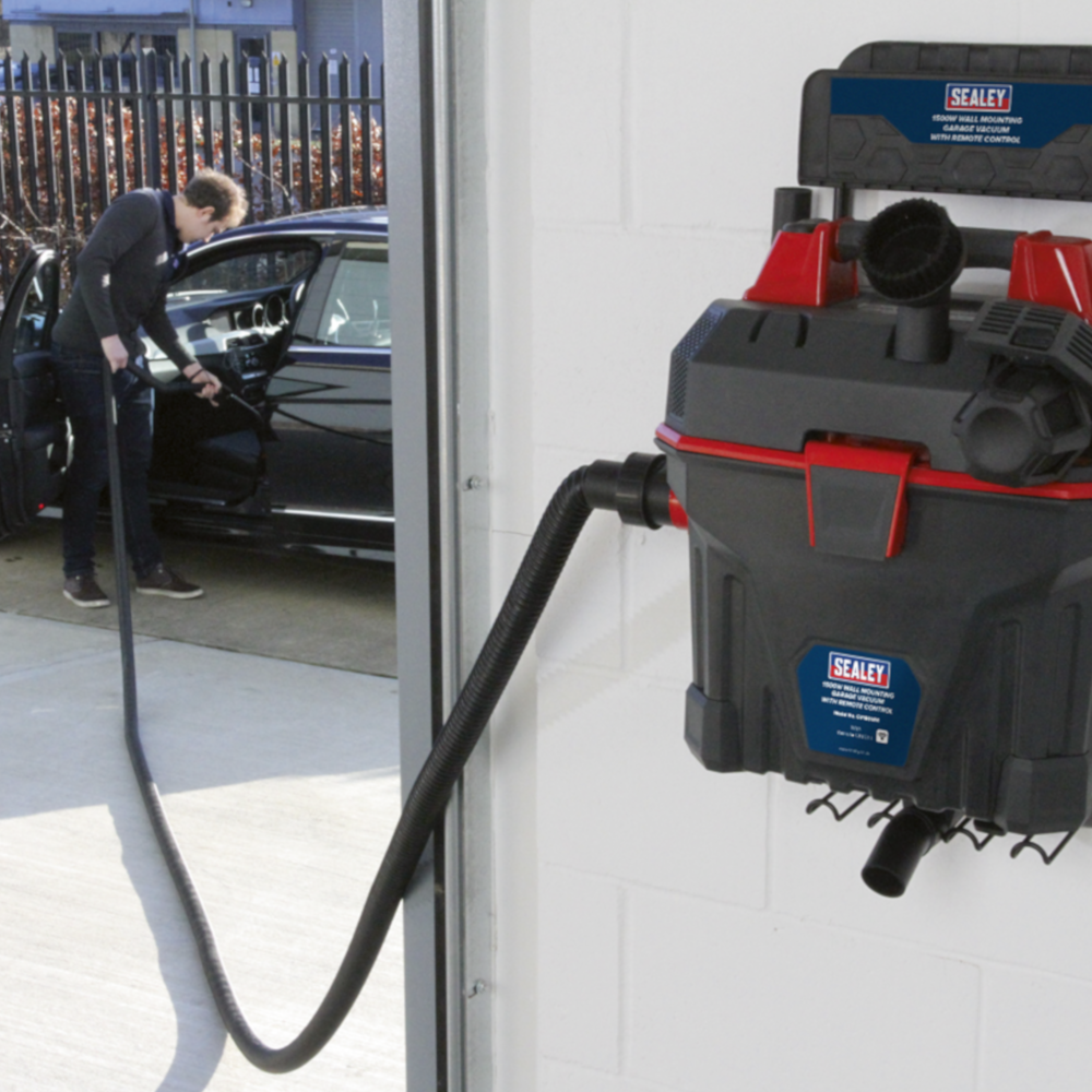 Sealey GV180WM Wet & Dry Garage Vacuum Cleaner with Remote Control Wall Mounted 18 Litre 1500W 230V
