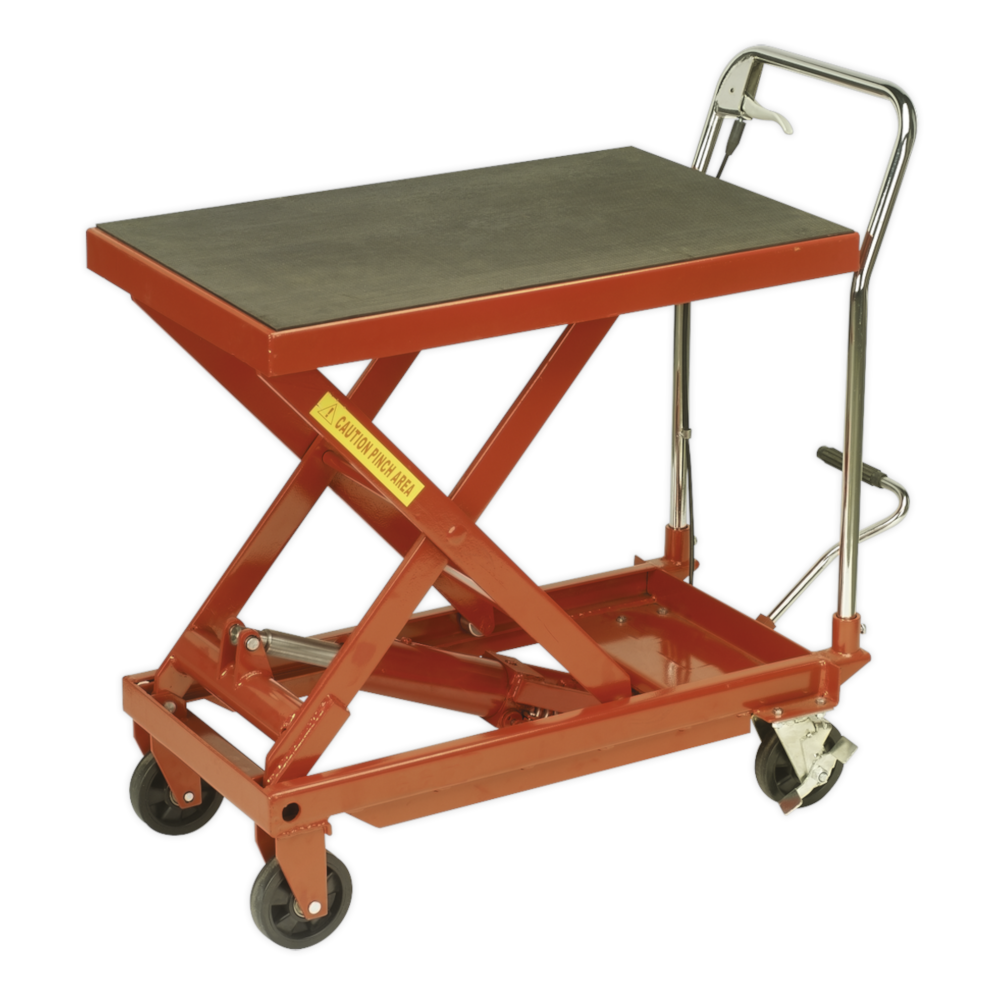 Sealey HPT500 Hydraulic Scissor Lift Platform Table Service Bench Trolley, 500kg Capacity, Red