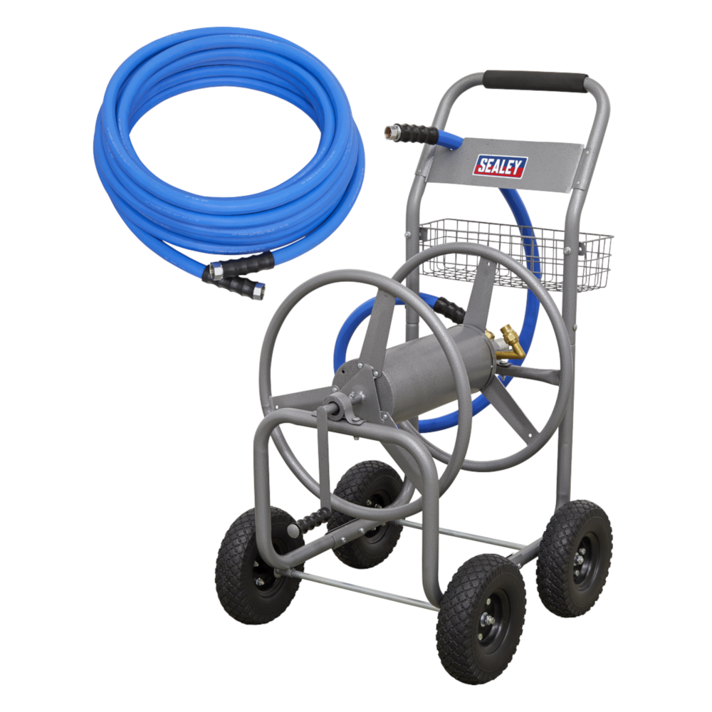 Sealey HRKIT15 Heavy Duty Water Hose Reel Storage Trolley Cart with Hot & Cold Rubber Water Hose