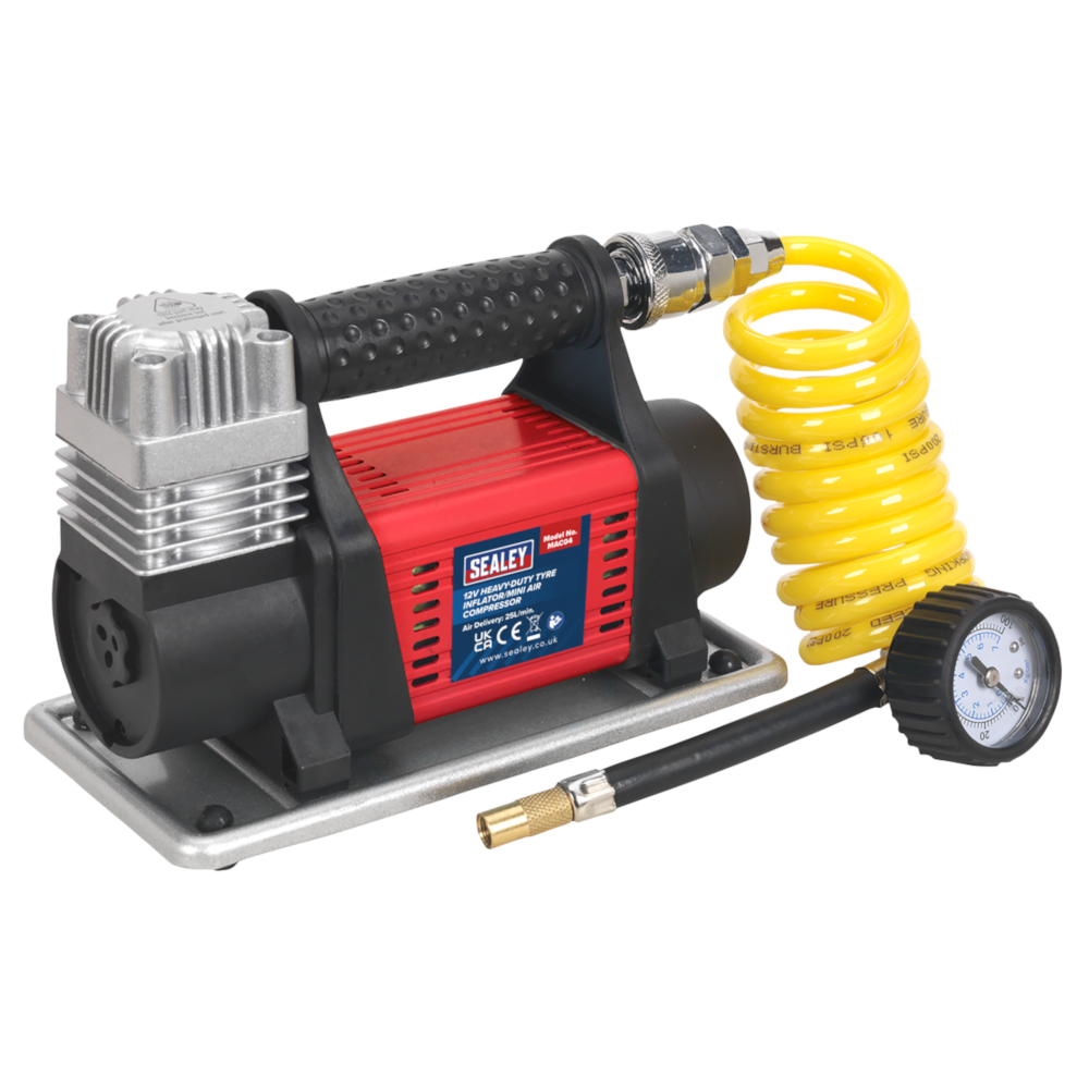Sealey MAC04 Heavy Duty Tyre Inflator Mini Air Compressor 12V