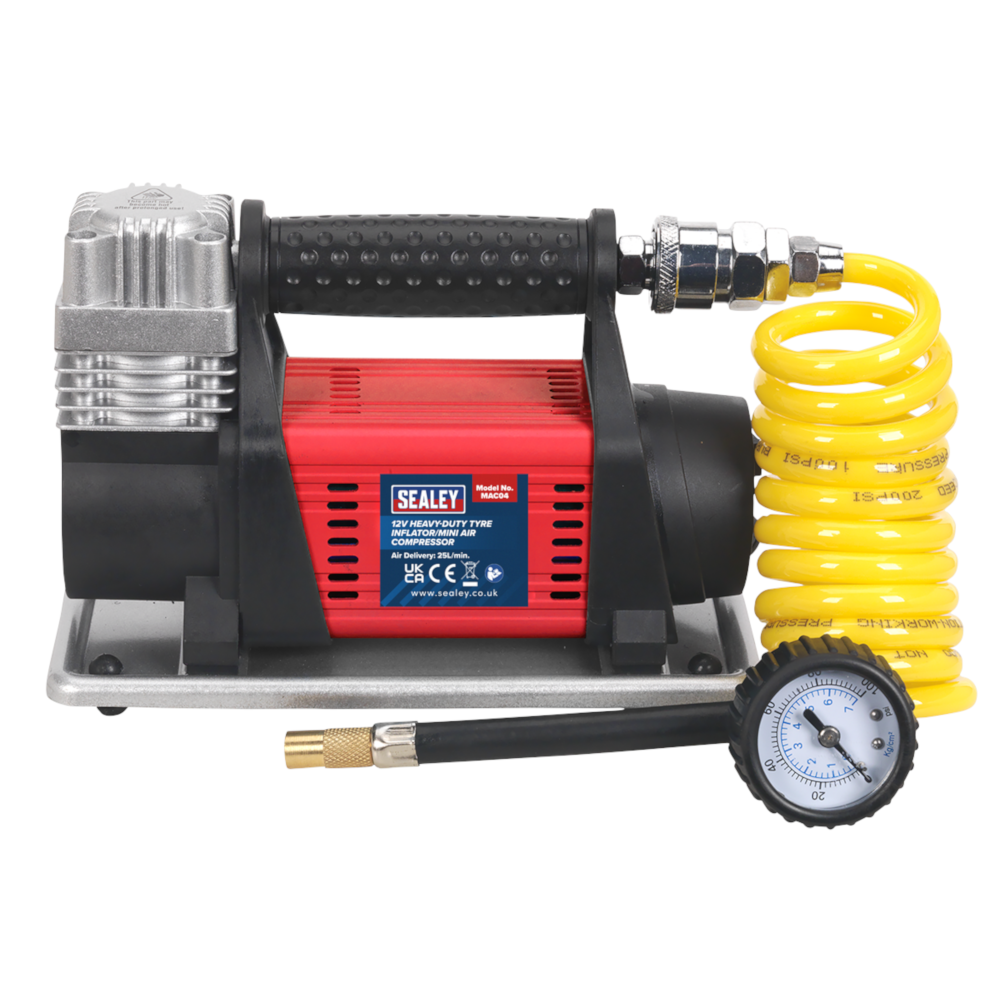 Sealey MAC04 Heavy Duty Tyre Inflator Mini Air Compressor 12V
