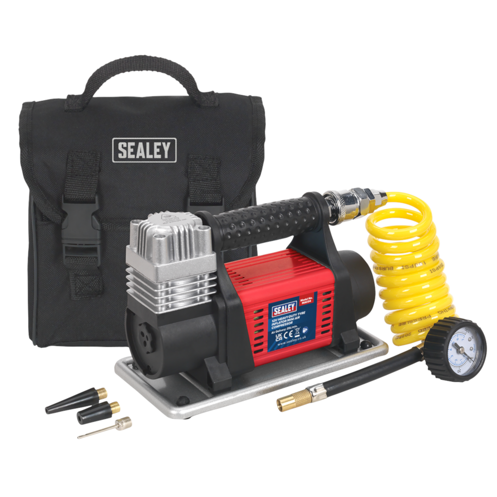 Sealey MAC04 Heavy Duty Tyre Inflator Mini Air Compressor 12V