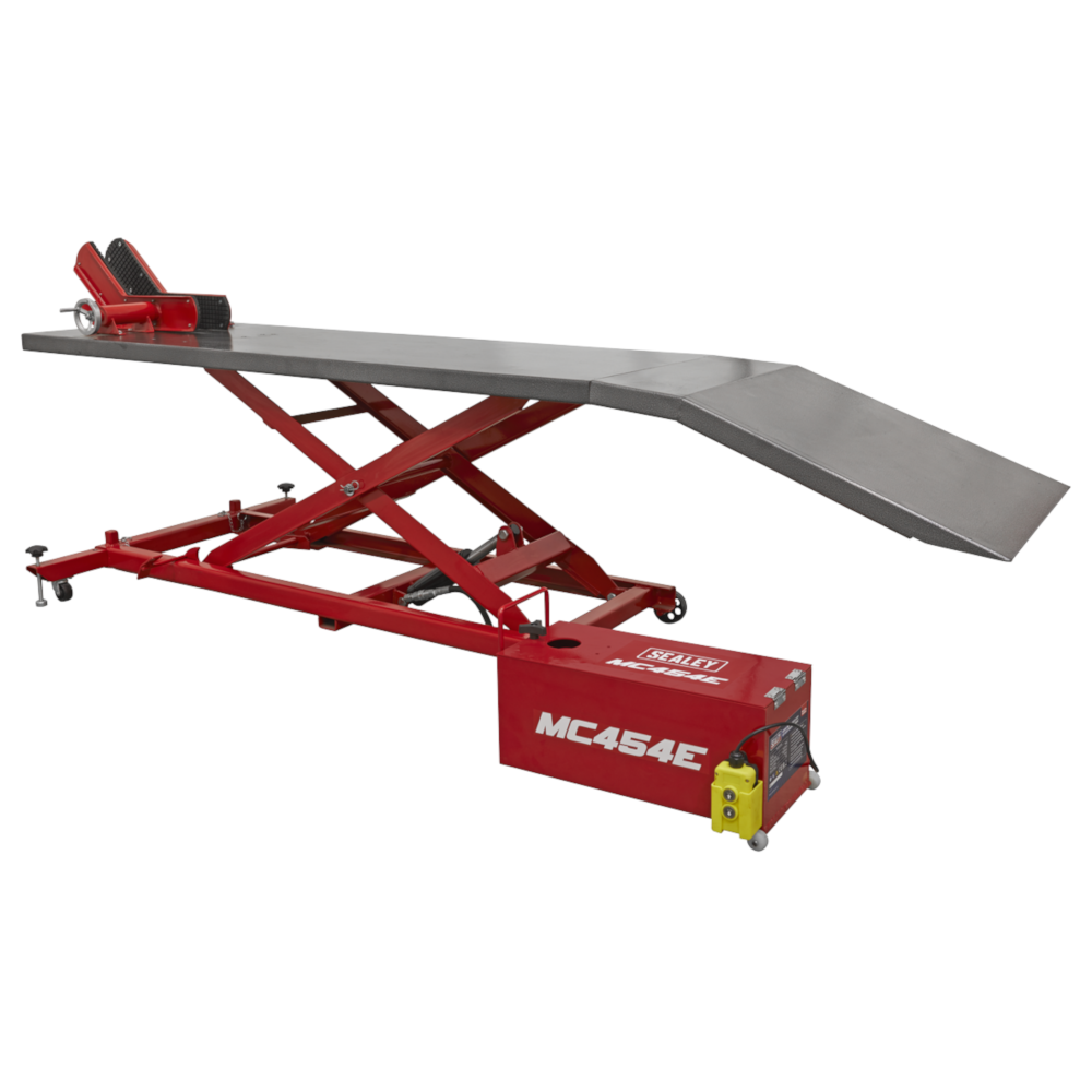 Sealey MC454E Heavy Duty 12V Electro Hydraulic Motorcycle Bike Garage Workshop Support Ramp Bench Lift 450kg Capacity