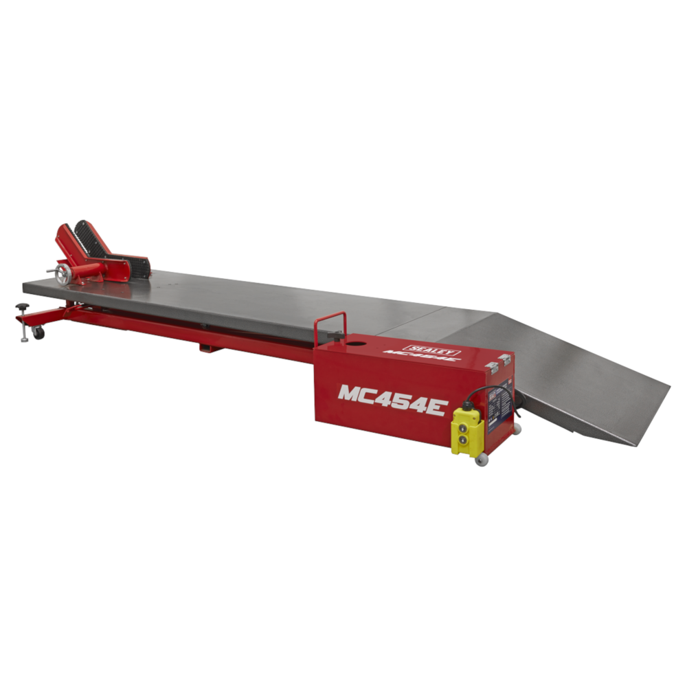 Sealey MC454E Heavy Duty 12V Electro Hydraulic Motorcycle Bike Garage Workshop Support Ramp Bench Lift 450kg Capacity