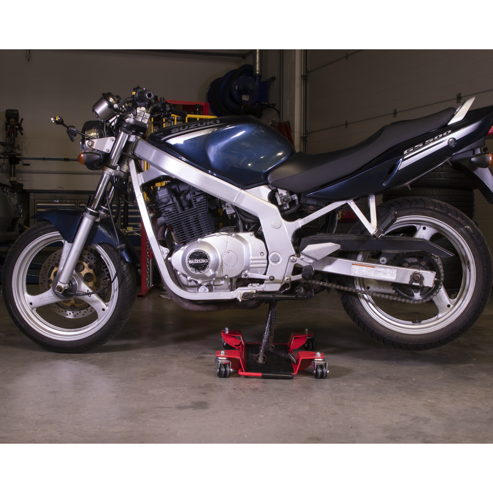 Sealey MS0651 Motorcycle Bike Garage Workshop Centre Support Stand Transport Dolly Trolley 220kg Capacity
