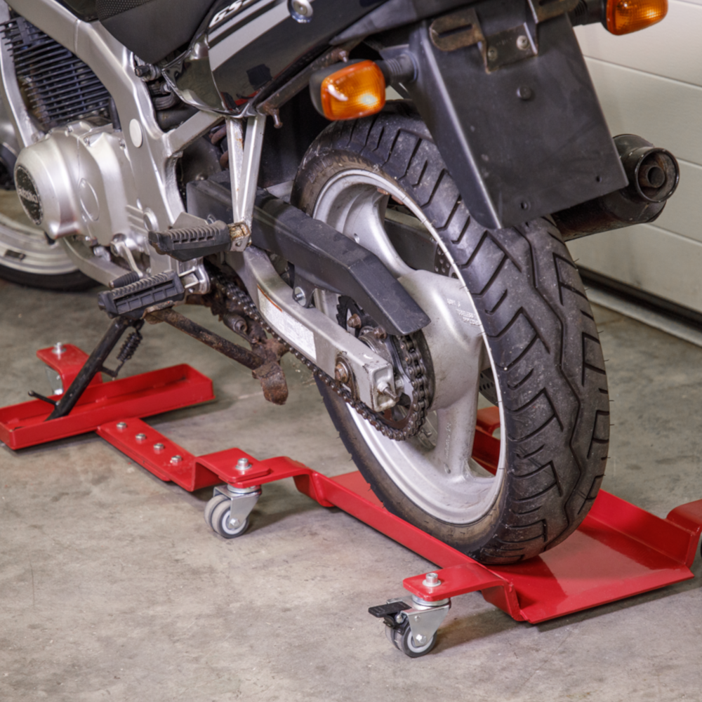 Sealey MS0630 Rear Wheel Motorcycle Bike Garage Workshop Side Support Stand Transport Dolly Trolley 500kg Capacity