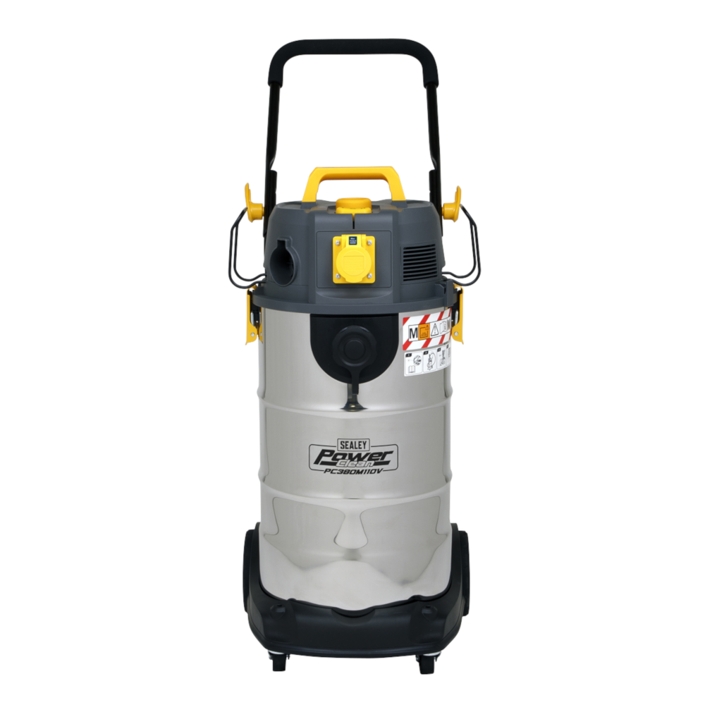 Sealey PC380M110V Industrial Wet and Dry Vacuum Cleaner Dust Free with Stainless Steel Drum M Class Filtration 38 Litre 1100W 110V