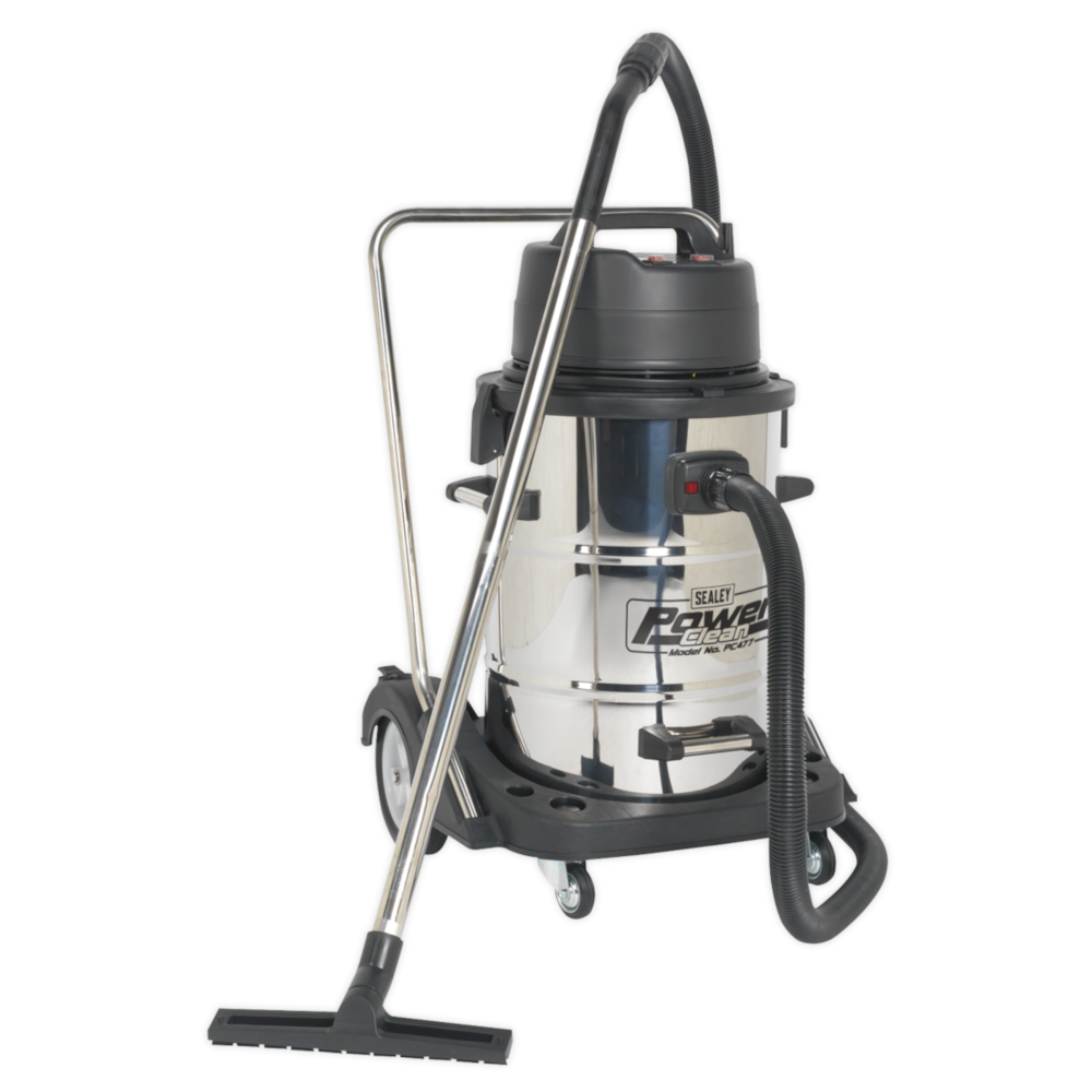 Sealey PC477 Wet & Dry Industrial Vacuum Cleaner with Swivel Stainless Steel 77 Litre 2400W 230V