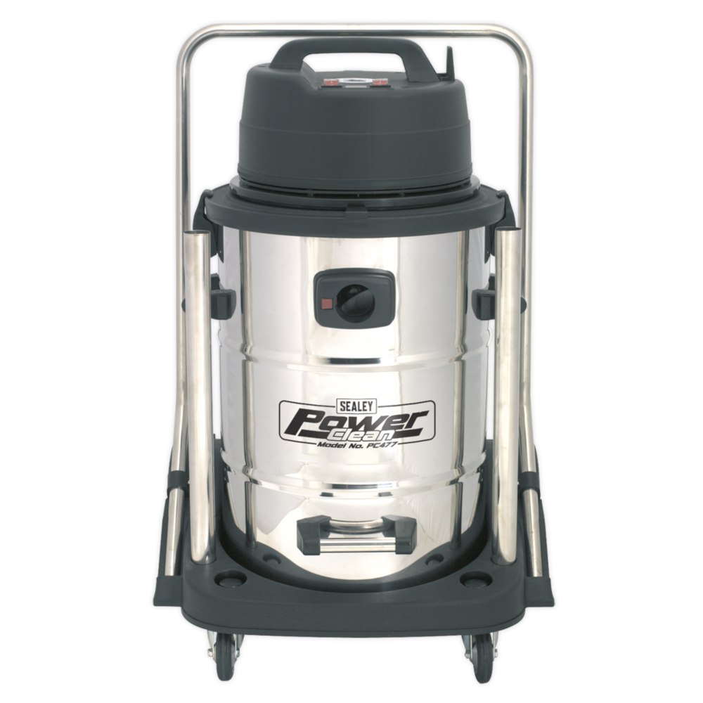 Sealey PC477 Wet & Dry Industrial Vacuum Cleaner with Swivel Stainless Steel 77 Litre 2400W 230V