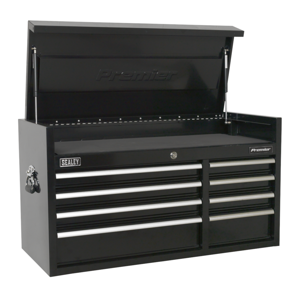 Sealey PTB104008 Premier 8 Drawer Heavy-Duty Top Tool Chest Storage Box 1040mm with Ball Bearing Slides Black