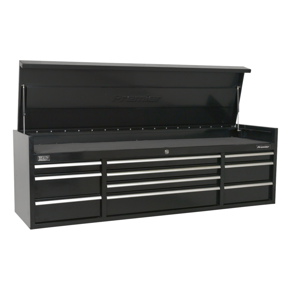 Sealey PTB181510 Premier 10 Drawer Heavy-Duty Top Tool Chest Storage Box 1830mm with Ball Bearing Slides Black