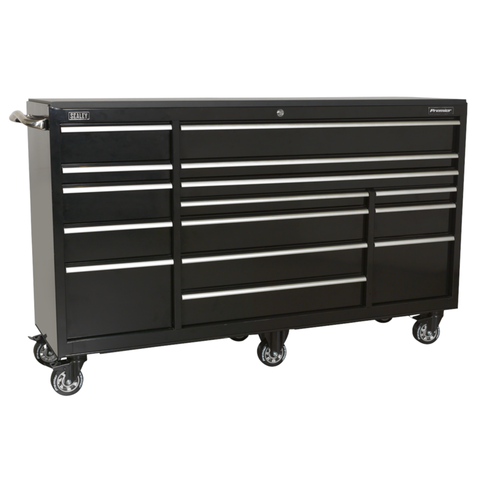 Sealey PTB183015 Premier 15 Drawer Heavy-Duty Roller Tool Cabinet Storage Box 1845mm with Ball Bearing Slides Black