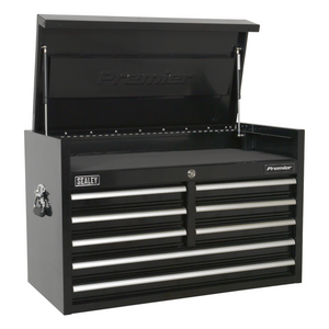 Sealey PTB91508 Premier 8 Drawer Heavy-Duty Top Tool Chest Storage Box 915mm with Ball Bearing Slides Black