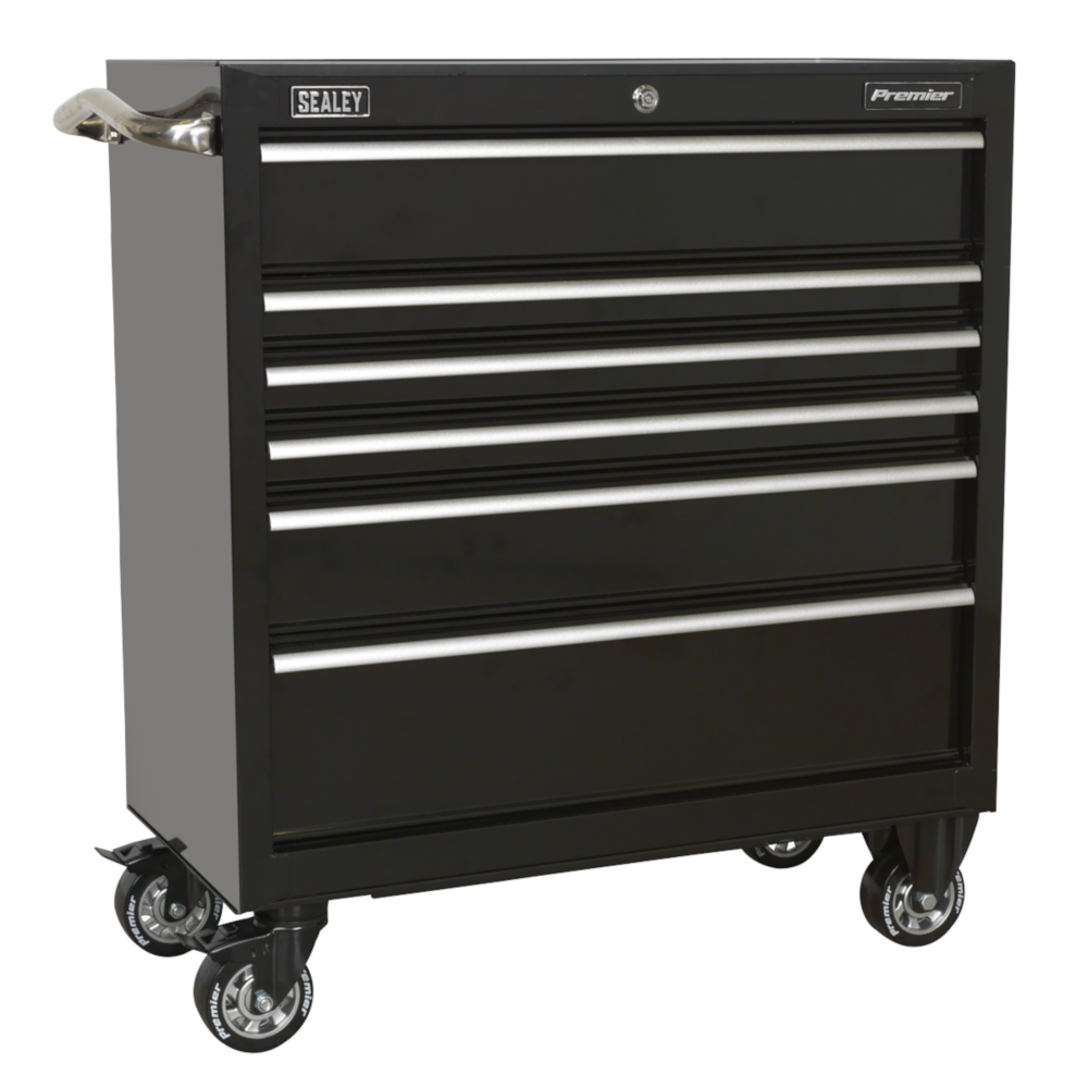 Sealey PTB93006 Premier 6 Drawer Heavy-Duty Roller Tool Cabinet Storage Box 930mm with Ball Bearing Slides Black