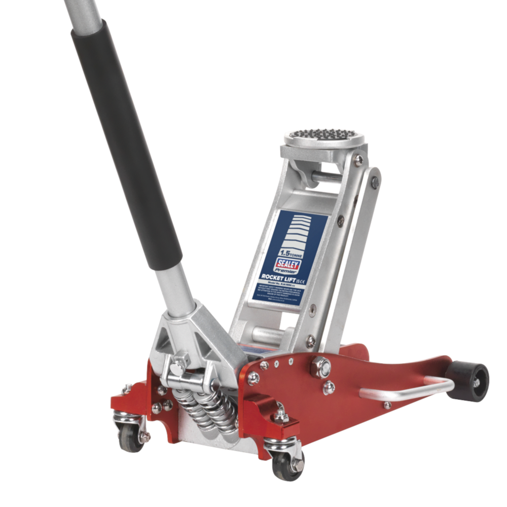 Sealey RJAS1550 1.5 Tonne Aluminium Low Entry Profile Garage Workshop Lifting Trolley Jack with Rocket Lift