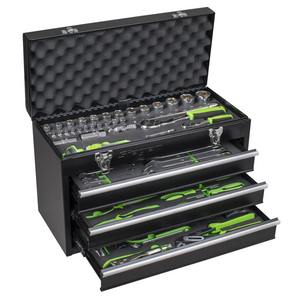 Sealey S01266 Siegen 3 Drawer Top Chest Tool Storage Box with Ball Bearing Slides and 98 Piece Tool Kit Black